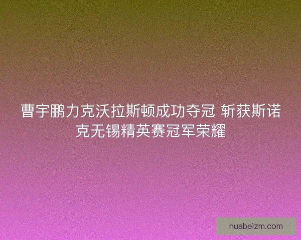 曹宇鹏力克沃拉斯顿成功夺冠 斩获斯诺克无锡精英赛冠军荣耀